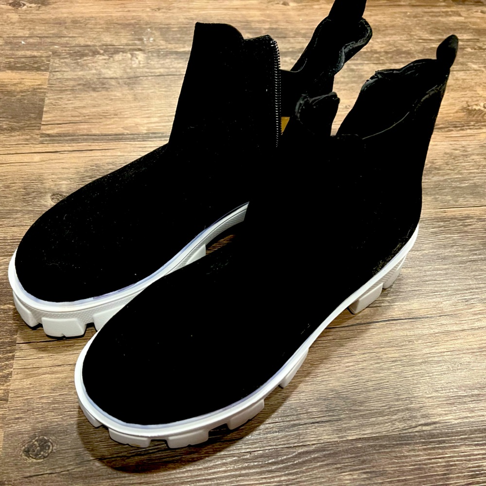 Black and white boots